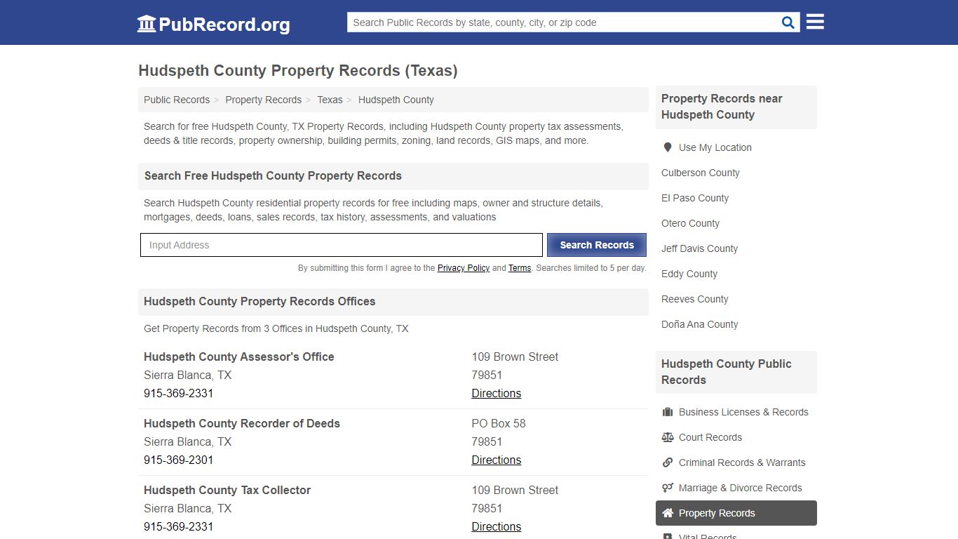Hudspeth County Property Records (Texas) - Free Public Records Search