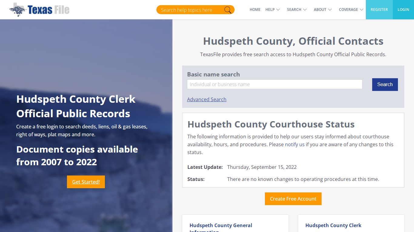 Hudspeth County Clerk Official Public Records | TexasFile